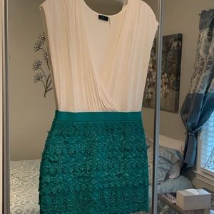 Dress with turquoise lace skirt